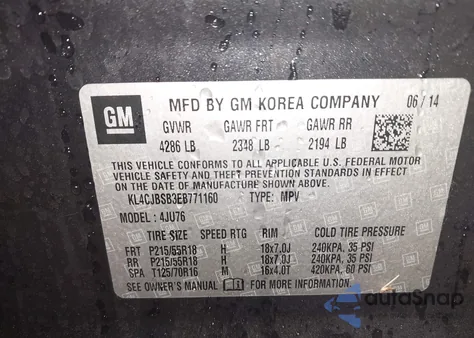 2014 Buick Encore Convenience from USA, damaged, VIN KL4CJBSB3EB771160